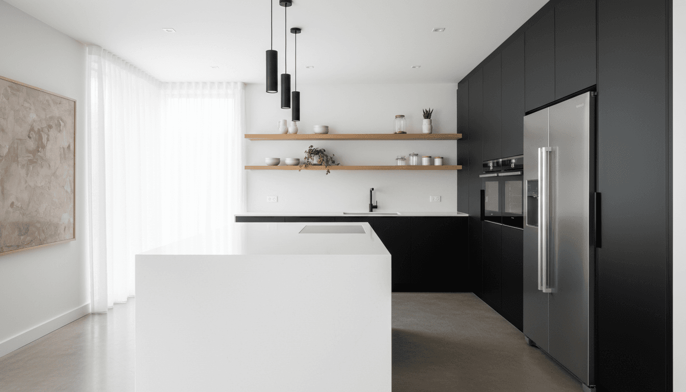 Modern renovated kitchen with quartz countertops and stainless steel appliances