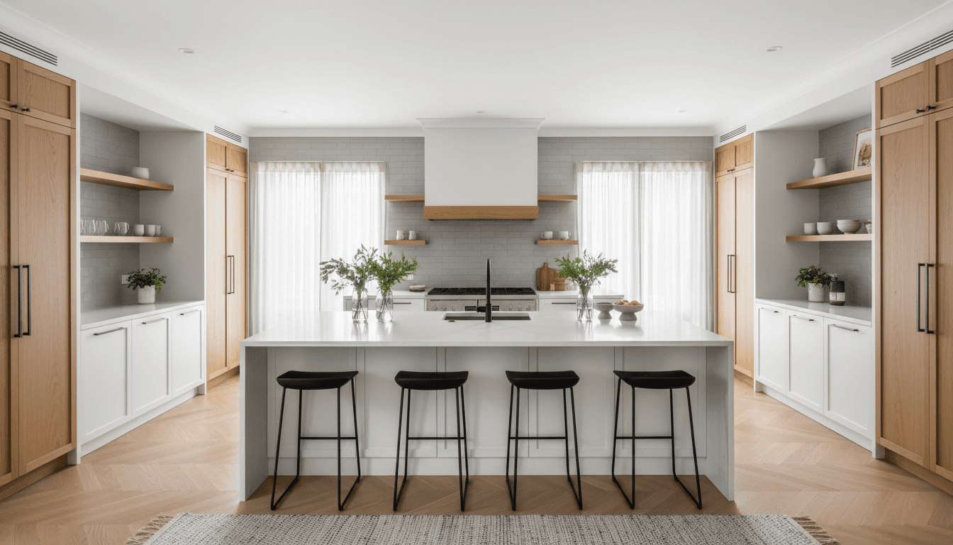 Modern renovated kitchen with fresh cabinetry and finishes